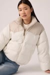 Kapitoneli Regular Fit Dik Yaka Kadın Mont 003FV-0000 Beyaz-Taş