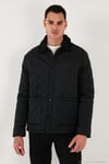 Kapitoneli Regular Fit Kadife Detaylı Erkek Mont 497LEROY SİYAH