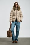 Kapitoneli Relaxed Fit Tüylü Yaka Kadın Mont 122120042 BEJ