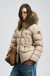 Kapitoneli Relaxed Fit Tüylü Yaka Kadın Mont 122120042 BEJ