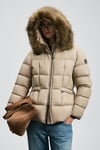 Kapitoneli Relaxed Fit Tüylü Yaka Kadın Mont 122120042 BEJ