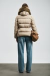 Kapitoneli Relaxed Fit Tüylü Yaka Kadın Mont 122120042 BEJ
