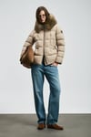 Kapitoneli Relaxed Fit Tüylü Yaka Kadın Mont 122120042 BEJ