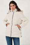 Kapitoneli Slim Fit Çıkarılabilir Kapüşonlu Kadın Mont 497MARA TAŞ