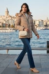 Kapitoneli Slim Fit Çıkarılabilir Kapüşonlu Kadın Mont 497MARA BEJ