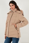 Kapitoneli Slim Fit Çıkarılabilir Kapüşonlu Kadın Mont 497MARA BEJ