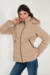 Kapitoneli Slim Fit Çıkarılabilir Kapüşonlu Kadın Mont 497MARA BEJ