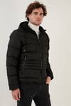 Kapüşonlu Cepli Slim Fit Şişme Erkek Mont 6490001 SİYAH