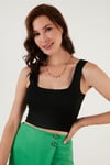 Kare Yaka Kalın Askılı Crop Kadın Atlet 6071482 SİYAH