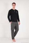 Kareli Düğmeli Hakim Yaka Yumuşak Dokulu Polar Erkek Pijama Takımı 6097023 SİYAH