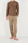 Kareli Düğmeli Hakim Yaka Yumuşak Dokulu Polar Erkek Pijama Takımı 6097023 CAMEL
