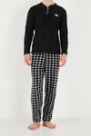Kareli Düğmeli Hakim Yaka Yumuşak Dokulu Polar Erkek Pijama Takımı 6097023 SİYAH