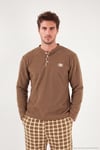 Kareli Düğmeli Hakim Yaka Yumuşak Dokulu Polar Erkek Pijama Takımı 6097023 CAMEL
