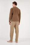 Kareli Düğmeli Hakim Yaka Yumuşak Dokulu Polar Erkek Pijama Takımı 6097023 CAMEL