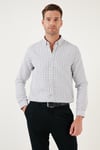 Kareli Pamuk Karışımlı Düğmeli Yaka Uzun Kollu Slim Fit Erkek Gömlek CF23S7497 LACİVERT-SİYAH