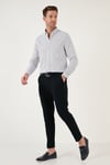 Kareli Pamuk Karışımlı Düğmeli Yaka Uzun Kollu Slim Fit Erkek Gömlek CF23S7497 LACİVERT-SİYAH