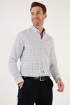 Kareli Pamuk Karışımlı Düğmeli Yaka Uzun Kollu Slim Fit Erkek Gömlek CF23S7497 LACİVERT-SİYAH