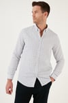 Kareli Pamuk Karışımlı Düğmeli Yaka Uzun Kollu Slim Fit Erkek Gömlek CF23S7497 LACİVERT-SİYAH