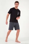 Kareli Pamuklu Regular Fit Şortlu Erkek Pijama Takımı 6572021 SİYAH