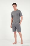 Kareli Pamuklu Regular Fit Şortlu Erkek Pijama Takımı 6572021 FÜME
