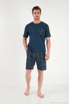 Kareli Pamuklu Regular Fit Şortlu Erkek Pijama Takımı 6572021 LACİVERT