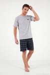 Kareli Pamuklu Regular Fit Şortlu Erkek Pijama Takımı 6572022 GRİ