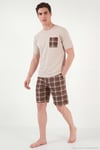 Kareli Pamuklu Regular Fit Şortlu Erkek Pijama Takımı 6572021 BEJ