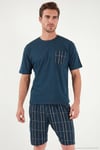Kareli Pamuklu Regular Fit Şortlu Erkek Pijama Takımı 6572021 LACİVERT