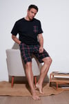 Kareli Regular Fit Pamuklu Bisiklet Yaka Kısa Kollu Şortlu Erkek Pijama Takımı 6572020 LACİVERT