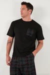 Kareli Regular Fit Pamuklu Bisiklet Yaka Kısa Kollu Şortlu Erkek Pijama Takımı 6572020 SİYAH