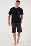 Kareli Regular Fit Pamuklu Bisiklet Yaka Kısa Kollu Şortlu Erkek Pijama Takımı 6572020 LACİVERT