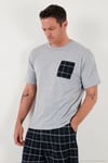 Kareli Regular Fit Pamuklu Bisiklet Yaka Kısa Kollu Şortlu Erkek Pijama Takımı 6572020 GRİ MELANJ