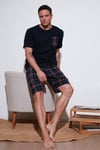 Kareli Regular Fit Pamuklu Bisiklet Yaka Kısa Kollu Şortlu Erkek Pijama Takımı 6572020 LACİVERT