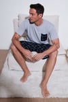Kareli Regular Fit Pamuklu Bisiklet Yaka Kısa Kollu Şortlu Erkek Pijama Takımı 6572020 GRİ MELANJ