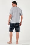 Kareli Regular Fit Pamuklu Bisiklet Yaka Kısa Kollu Şortlu Erkek Pijama Takımı 6572020 GRİ MELANJ