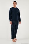 Kareli Yumuşak Dokulu Regular Fit Uzun Kollu Erkek Pijama Takımı 609611060 LACİVERT