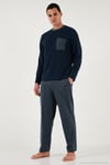 Kareli Yumuşak Dokulu Regular Fit Uzun Kollu Erkek Pijama Takımı 609611060 LACİVERT-GRİ