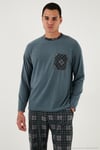 Kareli Yumuşak Dokulu Regular Fit Uzun Kollu Erkek Pijama Takımı 609611060 GRİ