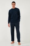 Kareli Yumuşak Dokulu Regular Fit Uzun Kollu Erkek Pijama Takımı 609611060 LACİVERT