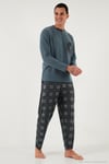Kareli Yumuşak Dokulu Regular Fit Uzun Kollu Erkek Pijama Takımı 609611060 GRİ