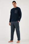 Kareli Yumuşak Dokulu Regular Fit Uzun Kollu Erkek Pijama Takımı 609611060 LACİVERT-GRİ