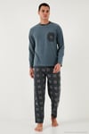 Kareli Yumuşak Dokulu Regular Fit Uzun Kollu Erkek Pijama Takımı 609611060 GRİ