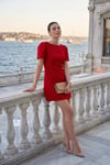 Kayık Yaka Balon Kol Mini Davet ve Mezuniyet Kadın Elbise 6525735 KIRMIZI