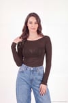 Kayık Yaka Transparan Triko Kadın Bluz 5866879 KAHVE