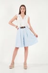 Kemerli Yüksek Bel Relaxed Fit Bermuda Kadın Short 145M39764 MAVİ