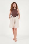 Kemerli Yüksek Bel Relaxed Fit Bermuda Kadın Short 145M39764 TAŞ