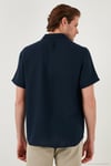 Keten Görünümlü Kısa Kollu Apaş Yaka Regular Fit Erkek Gömlek CF23S116775 LACİVERT