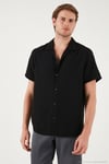 Keten Görünümlü Kısa Kollu Apaş Yaka Regular Fit Erkek Gömlek CF23S116775 SİYAH