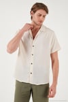 Keten Görünümlü Kısa Kollu Apaş Yaka Regular Fit Erkek Gömlek CF23S116775 KREM