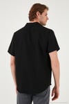 Keten Görünümlü Kısa Kollu Apaş Yaka Regular Fit Erkek Gömlek CF23S116775 SİYAH